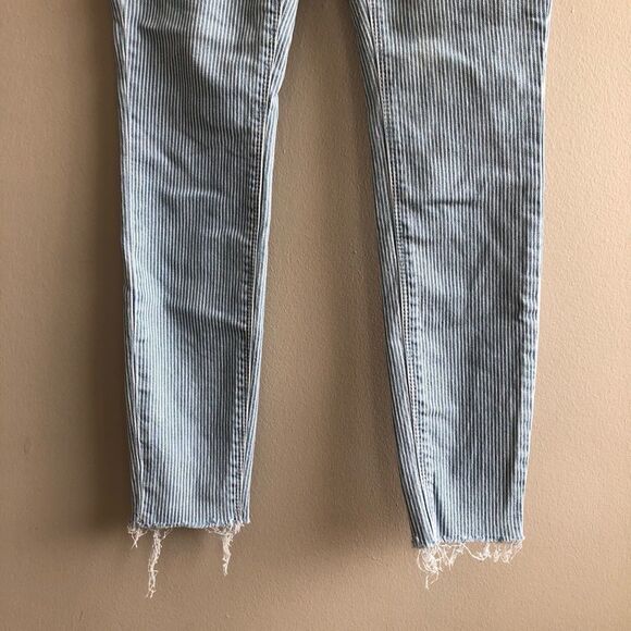 Unpublished High Rise Waist Striped Raw Hem Skinny Leg Denim Jeans Blue - Picture 6 of 12